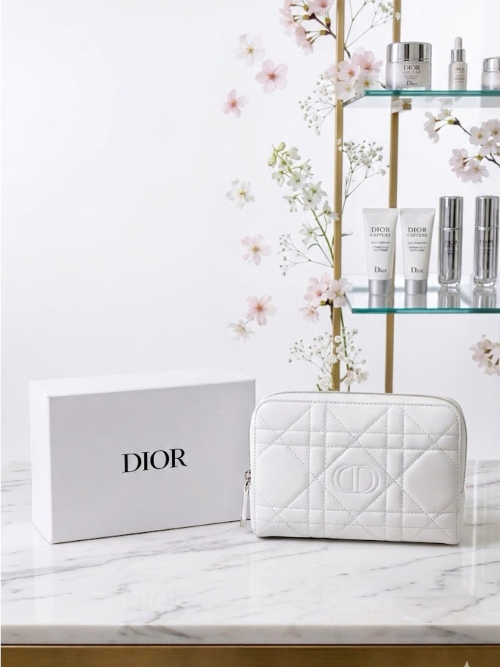 Dior White Quilted Leather Cosmetic Pouch